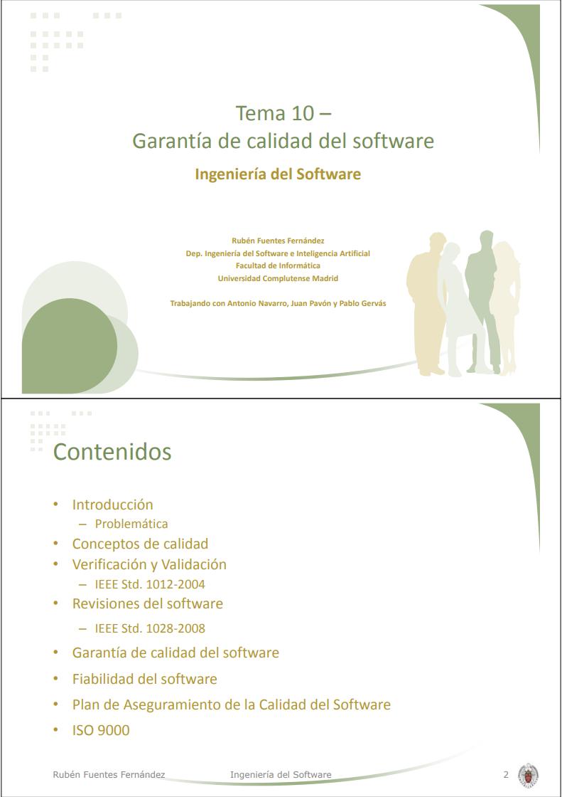 Imágen de pdf Tema 10 - Garantía de calidad del software - Ingeniería del Software